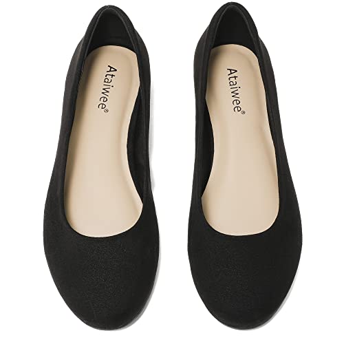 Ataiwee Bailarinas planas anchas para mujer - Zapatos planos cómodos a la moda., Negro1905004, 40 EU Weit