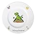 Kindergeschirr personalisiert - Frühstücksservice 3-tlg. Porzellan Teller Becher Schale personalisierbar mit Wunschname Name Namen personalisiert (Dinosaurier)