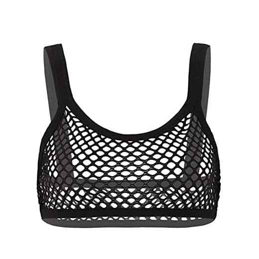 Freebily Sujetador Deportivo Mujer Crop Top Sexy de Rejilla Transparente Camiseta Corta de Tirantes Verano Mujer Lencería Erótica Bra Negro XL