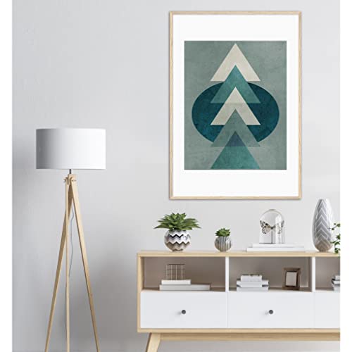 Art mural abstrait motif triangulaire vert avec cadre bois 70x100