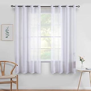 MIULEE Przezroczyste zasłony okienne, eleganckie, woalowe, do sypialni, salonu, 2 szt., z przelotkami, białe, 137 x 147 cm (szer. x dł.)