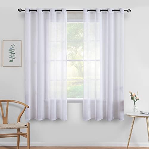 MIULEE Kurzvorhang mit Ösen transparent 140x145 cm 2er Set Weiß | Sheer Voile Kurzgardine und Ösenschal, lichtdurchlässiger luftig Vorhang für Küche, Wohnzimmer, Schlafzimmer, Bad,