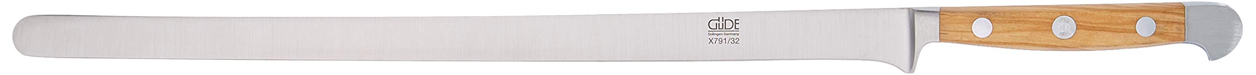 Güde Solingen - Coltello da salmone forgiato, 32 cm, legno d'ulivo, ALPHA-OLIVE - doppio collarino, fatto a mano in Germania