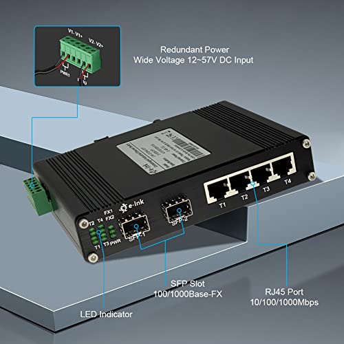 Industrial 4-Port Gigabit Ethernet Switch Din-Rail 4 Port Rj45 10/100/1000Mbps Unmanaged Switch Din Rail Mountable Hardened 6 Ports Ethernet Fiber Switch With 2 Sfp Fiber Ports #TOP1