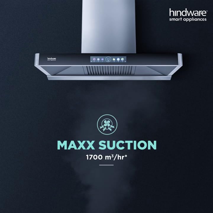 Image of Hindware Smart Appliances | MARCELLA AUTOCLEAN 90 IN | Suction 1700 m /hr* | BLDC Motor | Filterless, Auto Clean Wall Mounted Chimney | Made in India | 12 Yrs Warranty on Motor & 3 Yrs on Product