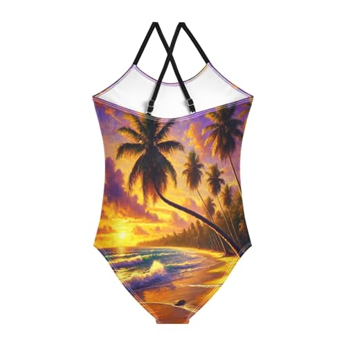 Seaside Palm Tree Bathing Suits for Girls Swimsuit Summer Beach One Piece Swimsuits Swimwear2