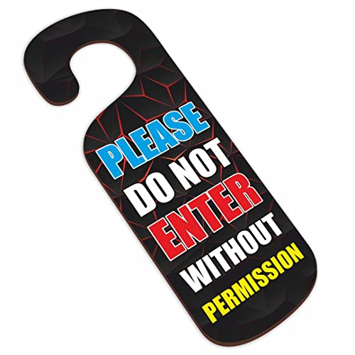 Image of CVANU Please Do Not Enter Without Permission Wooden Door Sign Hanger Size(24cm x 8.5cm) cv76