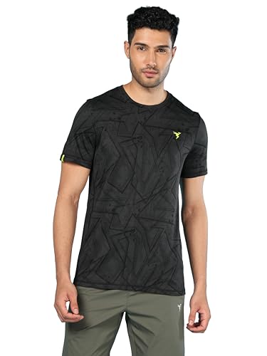 Image of TECHNOSPORT Men Polyester Regular Fit Half Sleeve Jacquard T-Shirt with Double Cool, Quick Dry & Anti Microbial for Sports, Running & Casual Use