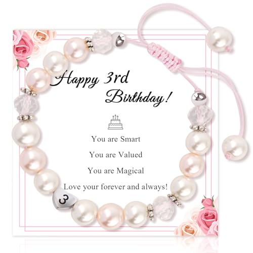 Image of Birthday Gifts for Girls Bracelets, Beaded Bracelets as 1 3 4 5 6 7 8 9 10 11 Year Old Girl Birthday Girls Presents, Adjustable Pearl Bracelet with Letter as Birthdays Girl for Daughter Niece