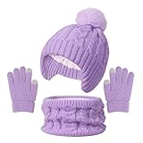 Coffret complet d'accessoires d'hiver pour enfants : Comprend un bonnet à pompon en tricot douillet, un foulard épais (snood) et des gants chauds doublés en polaire, parfaits pour le confort et l'élégance des enfants par temps froid.