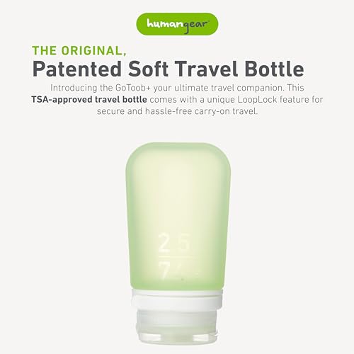 Image of humangear GoToob+ (Medium) | Refillable Silicone Travel Bottle | Locking Lid | Food-Safe Material | Green, Medium (2.5 fl.oz.; 74ml)