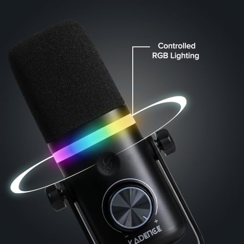 Image of Kadence K777 USB /XLR Dynamic Microphone | Podcast, Gaming & Streaming Mic with RGB Lighting, Noise Reduction, Mute Button, Gain Control & Monitoring | Includes Boom Arm & Desk Stand | Black