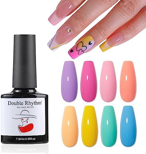 Double Rhythm 8 Colors 7.5ml Gel Nail Polish Kit Pastel Vibrant Color Polish Gel Starter Set Soak Off Art Manicure Home Salon DIY Gifts (8-kit2)