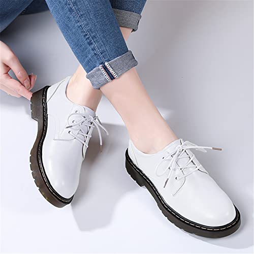 Women's Classic Oxfords Shoes Round Toe Leather Low Block Heels Lace-Up Slip-On Non-Slip Flats Work Office Dress Oxford Shoes White Us Size 8 #TOP5