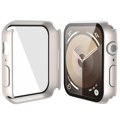 Image of Misxi Case with Screen Protector for 45mm Apple Watch Series 9 /8 /7 | 2-Pack Cover with Tempered Glass for 9 /8 /7, Scratch Resistant Sensitive Touch Protection, Starlight