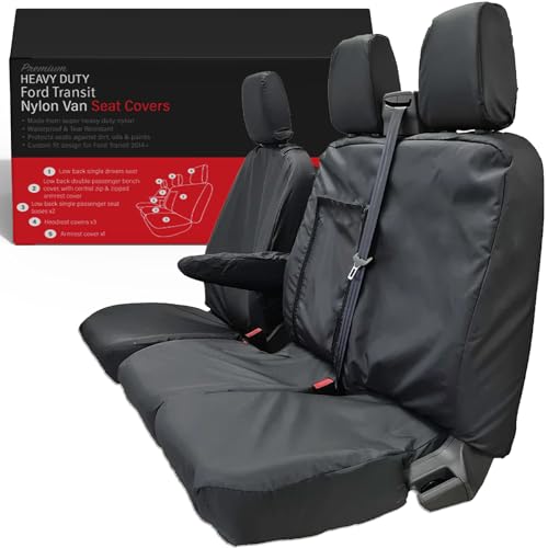 Xtremeauto Tailored Fit For Ford Transit Seat Covers - Heavy Duty Waterproof Seat Covers For Ford Transit Van 2014-2026 Driver & Double Passenger Zipped Nylon Water proof Van
