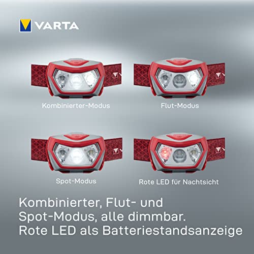 LED Stirnlampe von Varta mit 3 AAA Batterien für Outdoor-Aktivitäten