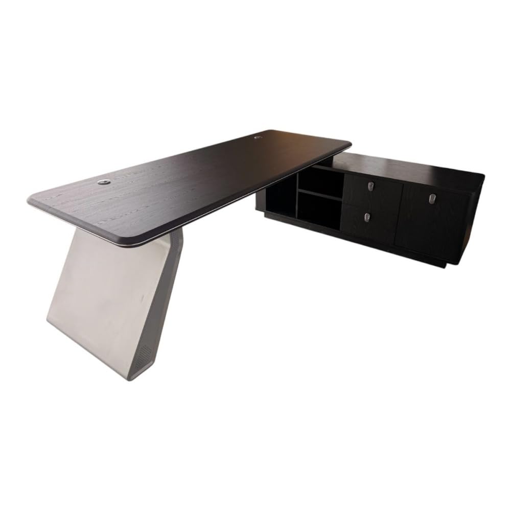Jet-Line Chef Porto - Scrivania angolare da ufficio, 220 x 180 x 75 cm, con credenza e gestione dei cavi, colore: nero
