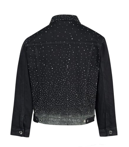 Image of SHION7 Men's Denim Jacket, Slim Fit Streetwear Jean Jackets For Men, Fashionable Embellished Rhinestone Jeans Coat