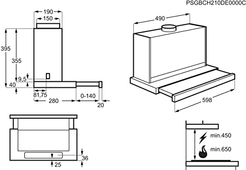 AEG DPS3640AM Flachschirm-Dunstabzugshaube / Abluft oder Umluft / 60cm / Grau / max. 345 m³/h / min. 49 – max. 68 dB(A) / C / Kurzhubtasten / Grau - 7