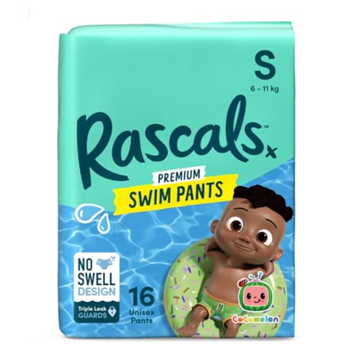 Rascals Cocomelon Premium Baby Swimming Diaper Pants - Advanced Leak Protection Swimming Diaper Pants For Little Swimmers - Extra Stretchy Waistband Swim Pants Size 3 (6-11 Kg) - Pack of 16
