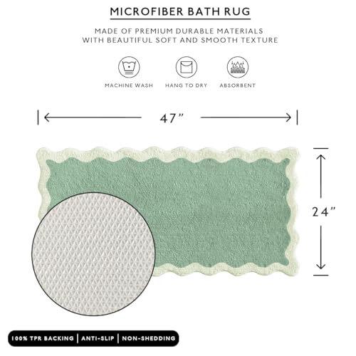 MONDAY MOOSE Bath Mat with Scalloped Wavy Ripple Design, Microfiber Absorbent Non Slip Tufted Rug for Floor, Shower or Kitchen (24x47 inch, Sage) by MONDAY MOOSE - Used condition - Image 5