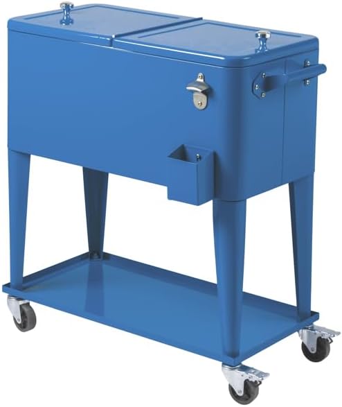 80QT Navy Blue Rolling Cooler Cart, Mobile Storage with Wheels for Patio, Garden, Outdoor Coolers Box, Mobile Patio Cooler for Drinks and Food, Backyard Ice Chest, Camping Freezer