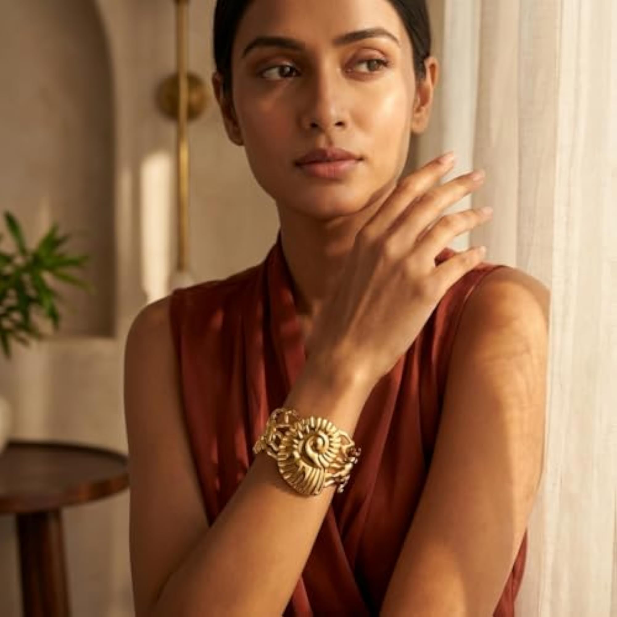 Women's 18K Gold Plated Nautilus Shell Filigree Cuff Bracelet