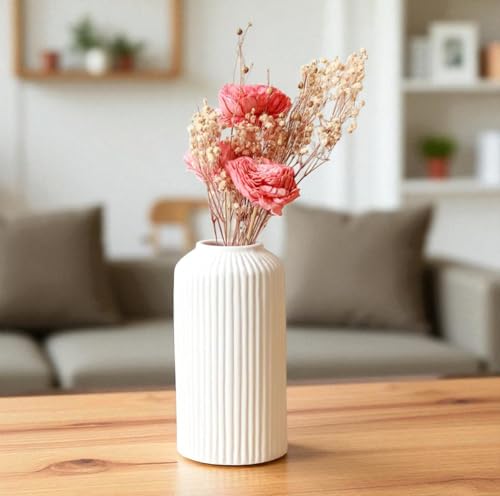 Image of Decorative Glass Vase for Flower Plants | Clear Glass vases for Home Decor | Glass vase for Living Room (White vase)