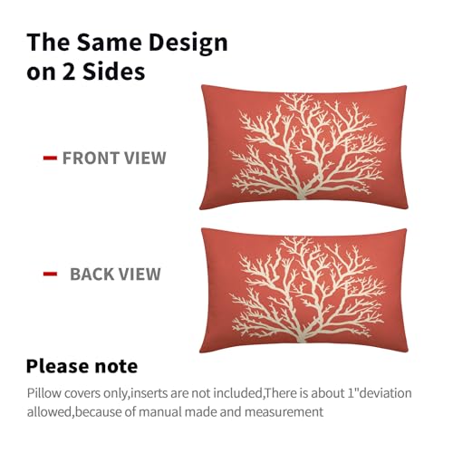 Image of Summer Sea Starfish Pillow Cover 12x20 Inch Set of 2 Beach Pink Coral Lumbar Throw Pillowcase Cotton Linen Square Decorative Nautical Coastal Themed Cushion Cover for Sofa Bedroom Indoor Outdoor Party