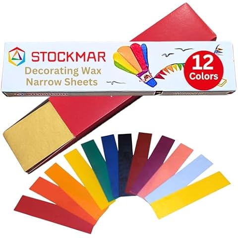 Stockmar Decorating Beeswax Narrow Sheets - Box of 12 Assorted Color Sheets of Modeling Beeswax for Candle Making Kit, DIY Crafts for Adults, Stocking Stuffers for Kids, Teens at Home Or School Cover