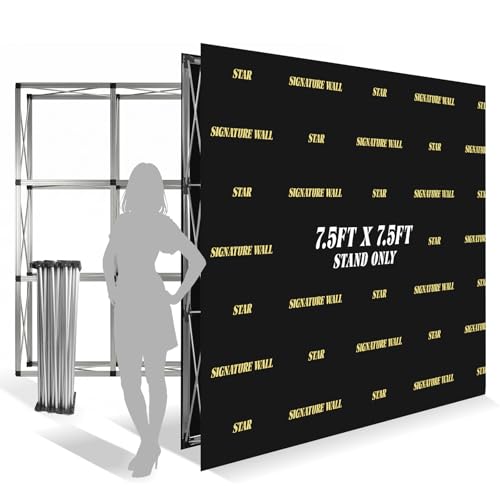 MIYOLU Portable Pop Up Display Stand 7.5FT x 7.5FT, Aluminum Frame Tension Fabric Backdrop Support with Sandbags, Space Truss Signing Wall for Trade Shows, Exhibitions, Weddings & Events (Stand Only)