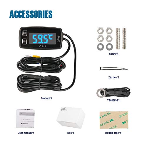 Runleader Misuratore di volt del misuratore di temperatura del motore a LED digitale, promemoria di avviso programmabile, alimentatore esterno CC per moto generatore fuoribordo ATV motoslitta marina