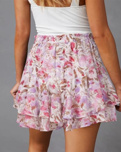 Image of Aoudery Flowy Shorts for Women Casual Boho Floral Skorts Ruffle Mini Skirts Running Tennis Butterfly Chiffon Shorts