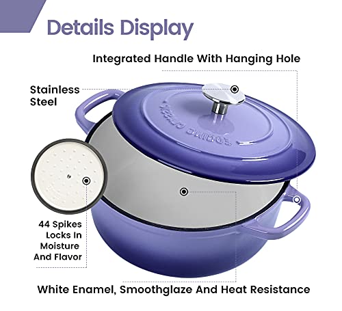 EDGING CASTING Enameled Cast Iron Duch Oven, 5.5 Quart Round Dutch Ovens Pot with Lid, Dual Handle for Bread Baking, Purple - Thumbnail 4