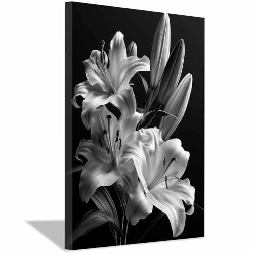 Lys Blancs Noirs toile murale 70x100cm encadrée pour décoration moderne