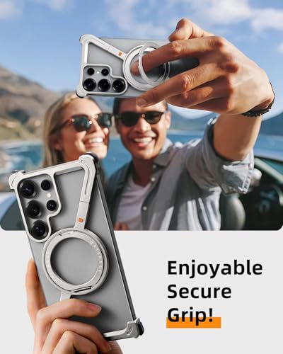 Image of Bumper Case with Kickstand Compatible with Galaxy S26 Ultra Case with Wireless Charging | Luxury Aluminum Armor (Silver)