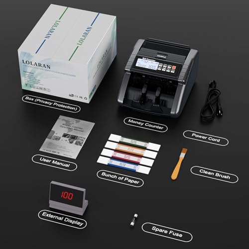 Image of LOLARAN AL1000 Money Counter Machine with Value Counting for USD & EUR, UV /MG /IR /DD /DBL /HLF /CHN Counterfeit Detection, LCD Display, Count /ADD /Batch /AUTO /Manual Modes, 1,300 Notes /Min