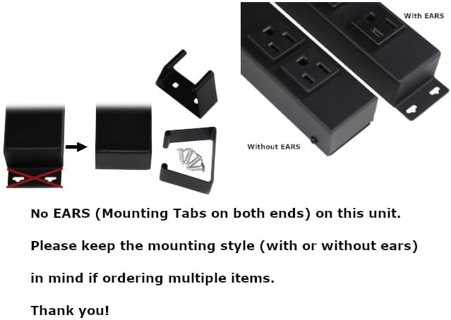 Close-up view of the X1 power strip showing 'No EARS' design and separate mounting clips.