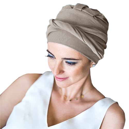CAREBELL Turban Komfort Bambus Krebsmütze für Chemotherapie oder Alopezie, Creme 53, One size