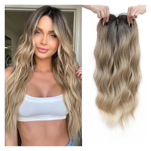 Perruque cheveux longs bouclés dorés dégradés femme avec frange rideau style naturel