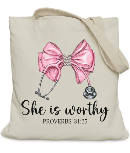 Image of Aesthetic Christian Gifts Tote Bag for Church, Religious Tote Bag for Bible Study, Medium Size with Inner Pocket