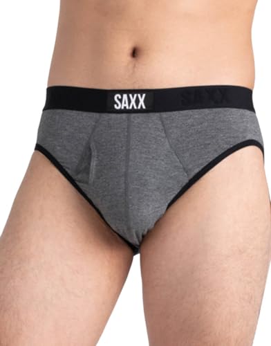 SAXX Underwear Co. Men's Underwear with Pouch Ultra Super Soft Brief Fly, Salt & Pepper, Medium