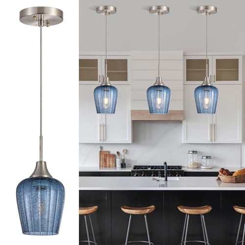 Image of Viinew Mini Glass Pendant Light,3-Pack Tulip Blue Glass Hanging Light