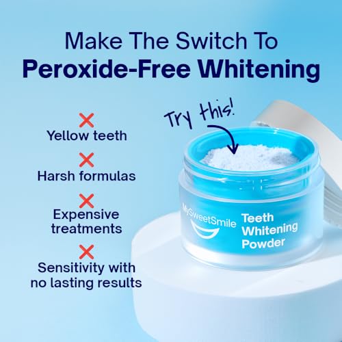 mysweetsmile teeth whitening powder - dentist-approved amp enamel-safe  6 month supply  tea coffee wine amp smoking stain remover  non-sensitive formula  peroxide free  cool mint flavour
