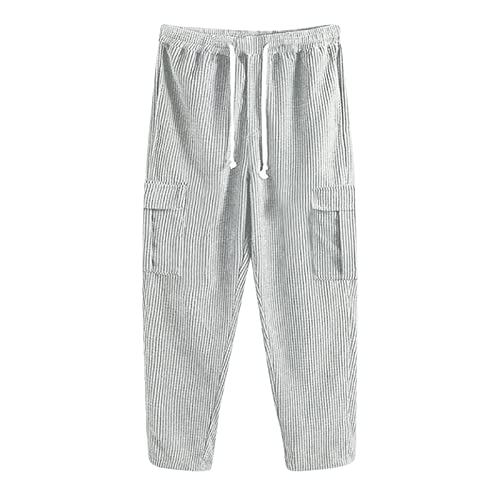 Men's Corduroy Cargo Pants Wide Leg Baggy Loose Fit Elastic Waist Sweatpants Casual Hip Hop Pants Drawstring Trousers2