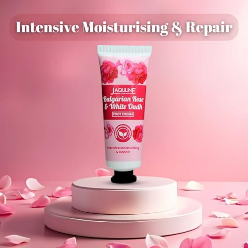Image of JAQULINE USA Bulgarian Rose & White Oudh Foot Cream | Intensive Moisturization, Heals Cracked Heels, Softens & Hydrates Feet - 30g