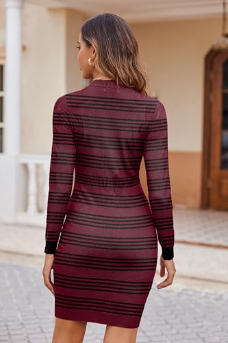 Image of Beyove Women's Colorblock Striped Long Sleeve Cotton Knit Sweater Bodycon Dress XS-XXL