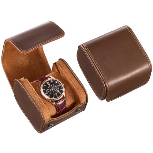 ProCase Watch Travel Case Single PU Leather Watch Roll Box for Men Portable Watch Holder Organizer Gifts for Father Dad -Brown