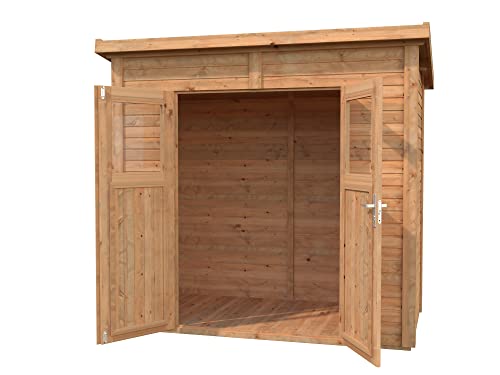 Leisure Season Urbano Lean To Shed Kit - Modern Weatherproof Outdoor Storage Shed With Floor, Doors, Plexiglass Windows, Pent Roof - Nordic Spruce Wood Shed Kit - Medium Brown, 8'X4' (Urb8X47853) #TOP7